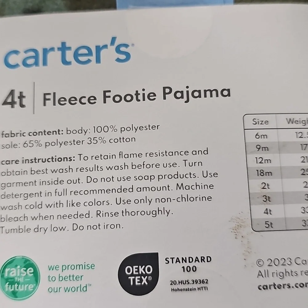 Carter's Toddler Boys Fleece Footie Pajama Zip front Ankle To Chin Super Soft